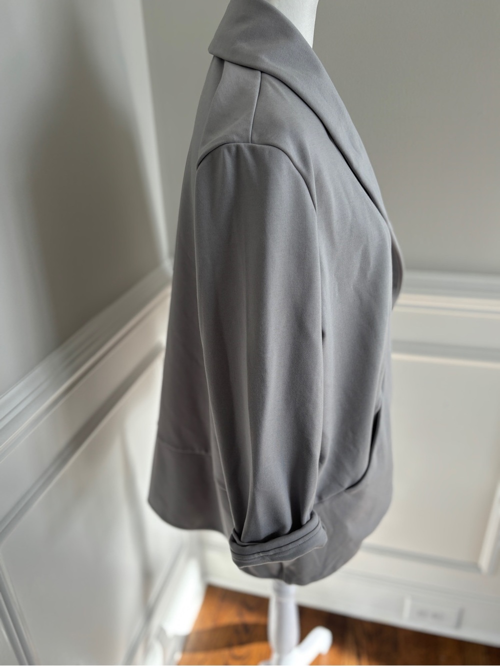 HALARA Gray Open-Front Draped stretchy knit Blazer / jacket / cardigan - Picture 6 of 7